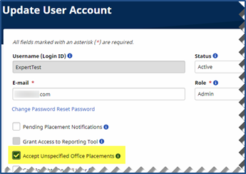 User Profile Accept Unspecified Office Placement